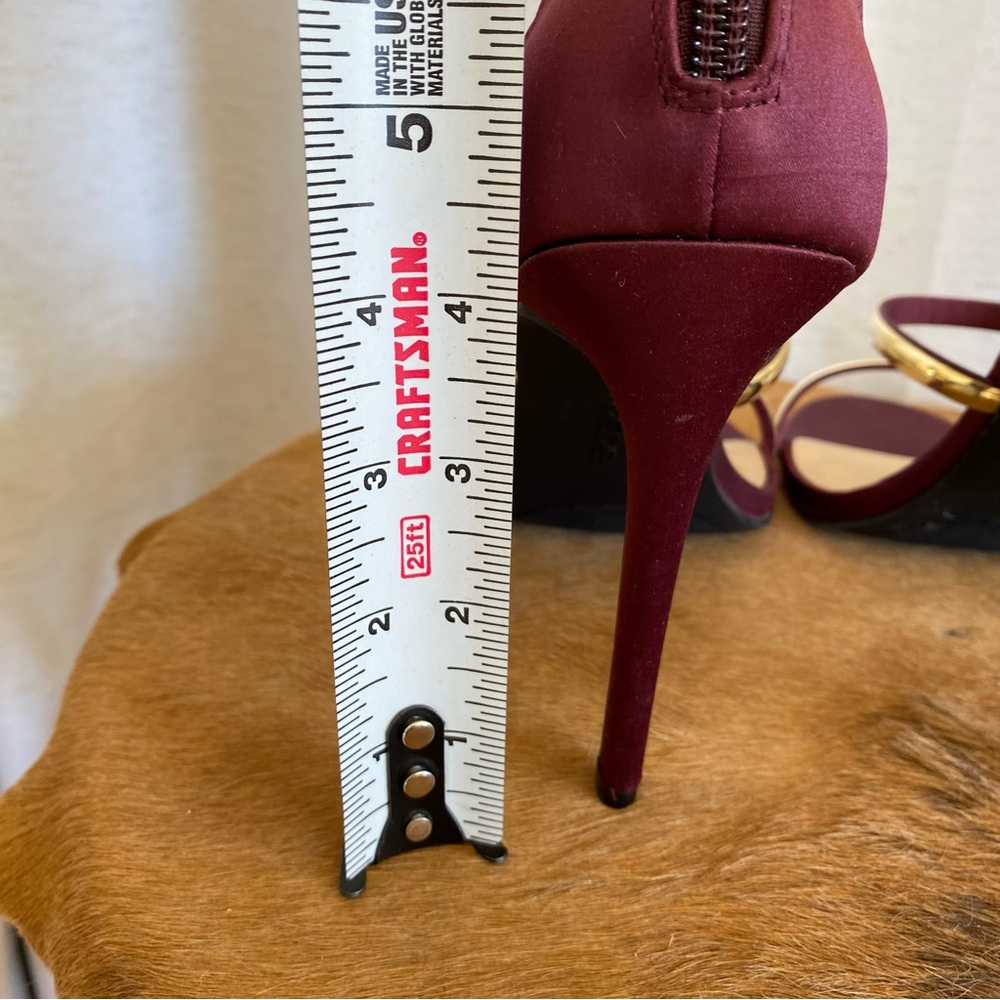 Bebe Berdine Ankle Strap Stiletto Heels Burgundy Satin - Picture 2 of 10